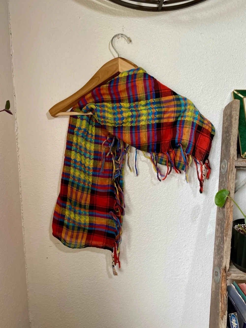 Hot Topic Rainbow Plaid Fringe Scarf Colorful Boho Festival Indie Grunge Wrap